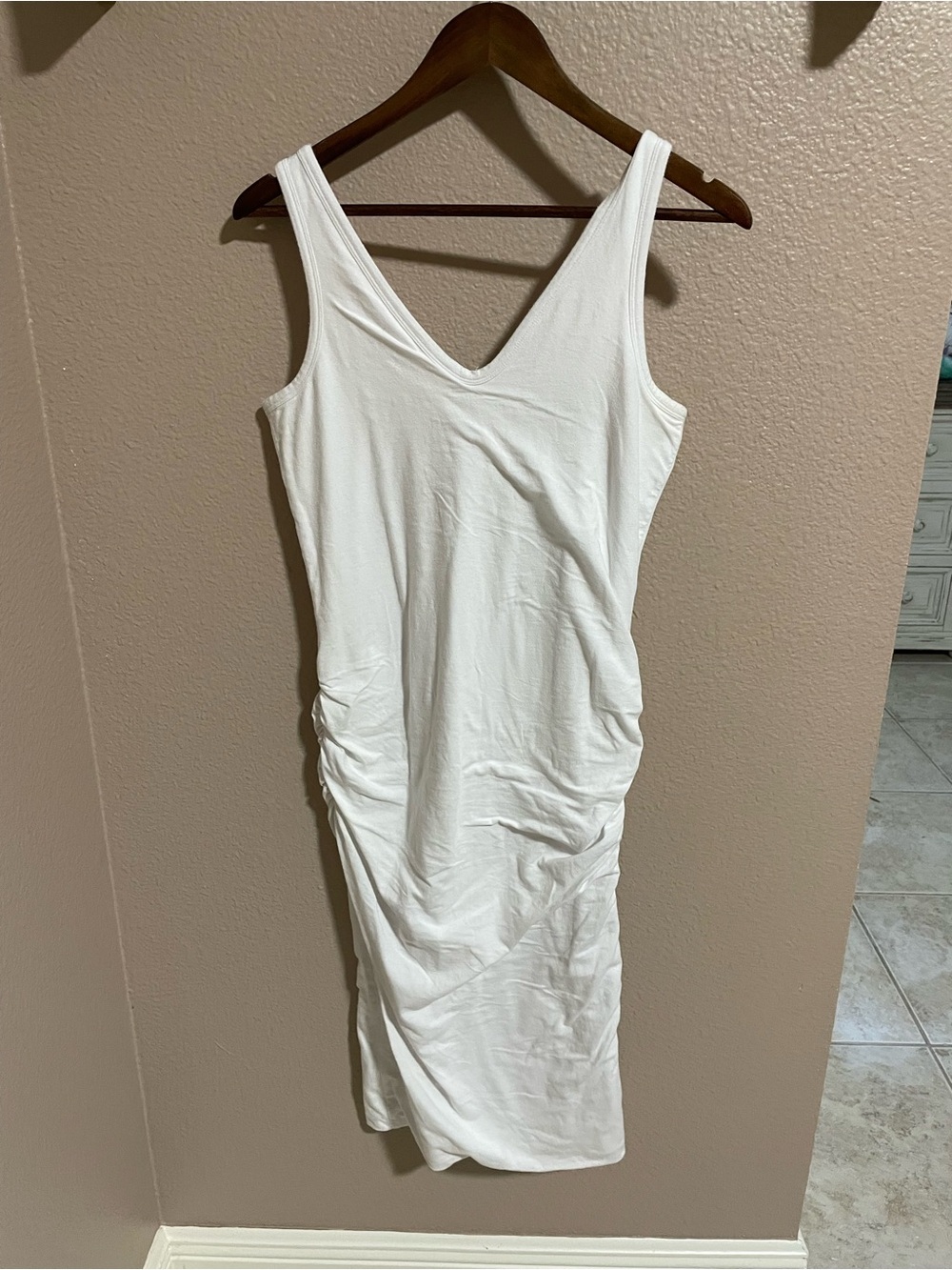 James Perse White Sleeveless V-Neck Ruched Bodycon Dress NWT